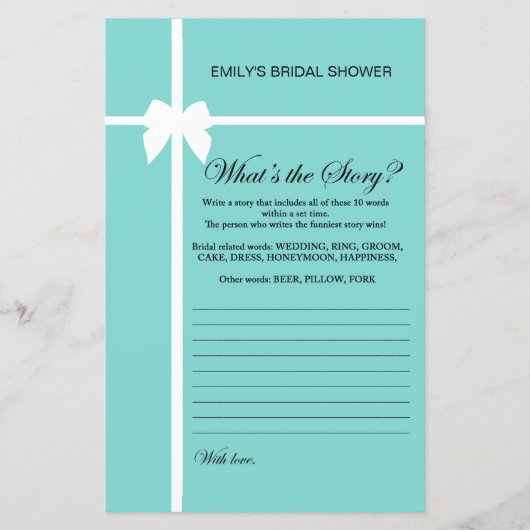 アクア及びリボンブライダルシャワーゲーム印刷 (正面)