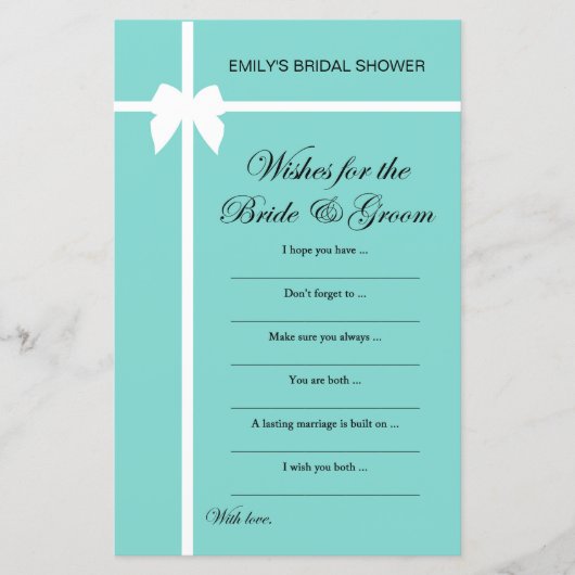 アクア及びリボンブライダルシャワーゲーム印刷 (正面)