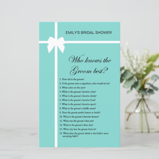 アクア及びリボンブライダルシャワーゲーム印刷 (スタンド正面)