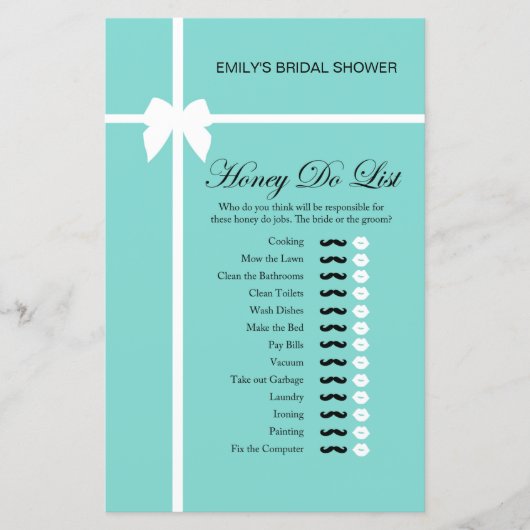 アクア及びリボンブライダルシャワーゲーム印刷 (正面)