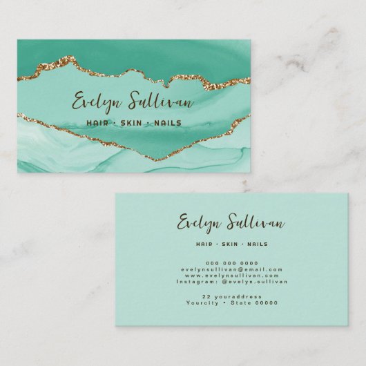 アクア及び金ゴールドアゲート名刺 名刺 (正面/裏面)