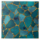 アクア及び金ゴールド抽象芸術ペブルセルN1 タイル (正面)