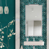 アクア及び金ゴールド抽象芸術ペブルセルN1 タイル