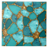 アクア及び金ゴールド抽象芸術ペブル細胞N2 タイル (正面)