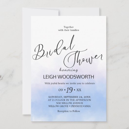 アクア及び金ゴールド水彩ビーチブライダルシャワー 招待状 (正面)