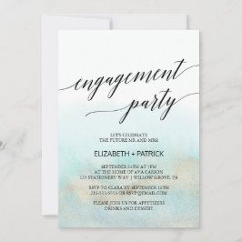 アクア及び金ゴールド水彩ビーチ婚約パーティ 招待状