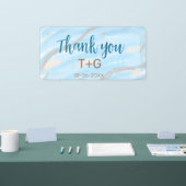 アクア感謝してい金ゴールド追加カップル名日付年文字 横断幕 (トレードショー)