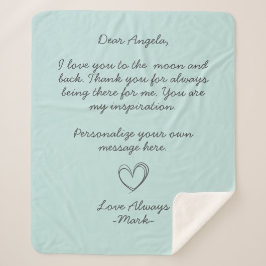 アクア手書きラブレターまたはメッセージ  シェルパブランケット (正面)