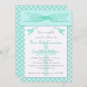 アクア水玉模様ファーストホリーコミュニオン招待状 招待状 (正面/裏面)