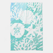 アクア海シーシェルズフィッシュサンゴ キッチンタオル (縦)