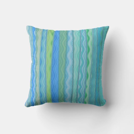 アクア海ストライプ抽象芸術枕16x16 アウトドアクッション (裏面)
