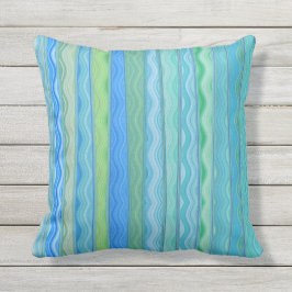 アクア海ストライプ抽象芸術枕16x16 アウトドアクッション