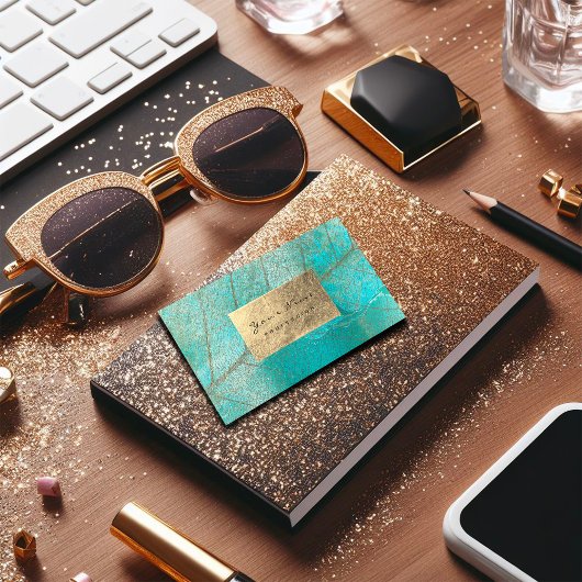 アクア海ブルーゴールドフォイルボタニカルセメントグランギー 名刺