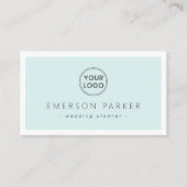 アクア淡い色のブルーホワイトモダンミニマリスト追加ロゴ 名刺 (正面)