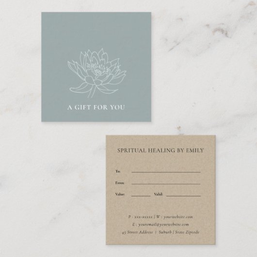 アクア淡い色のブルー金ゴールドロータスフローラギフト券 スクエア名刺 (正面/裏面)