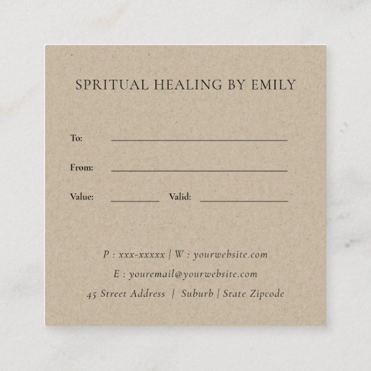 アクア淡い色のブルー金ゴールドロータスフローラギフト券 スクエア名刺 (裏面)