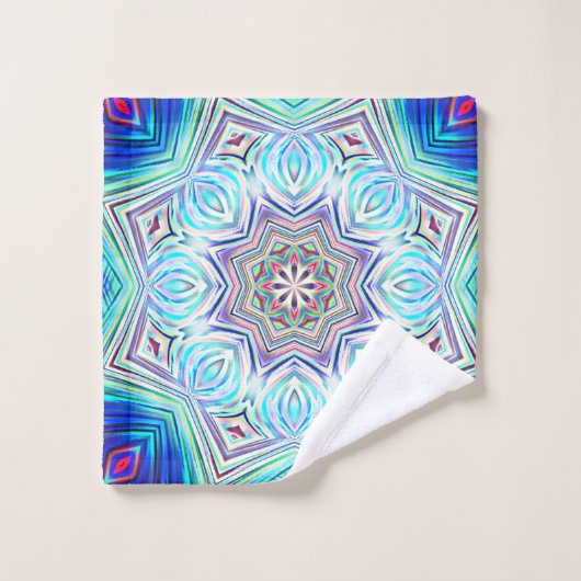 アクア王室のからブルー万華鏡のように千変万化するパターン8点星 バスタオルセット (ウォッシュタオル)