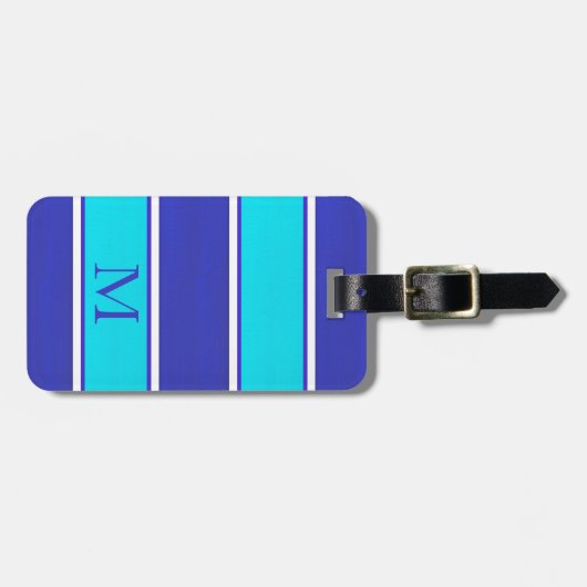 アクア王室のブルーカバナストライプホテル ラゲッジタグ (正面横)