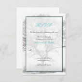 アクア白黒ウィンター結婚ツリーの返信カード 出欠カード (正面/裏面)