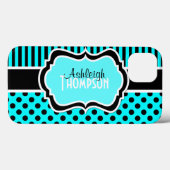 アクア白黒ストライプの水玉模様iPadエアケース Case-Mate iPhoneケース (裏面 (横))