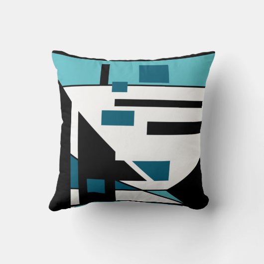 アクア白黒ターコイズ幾何学的抽象芸術アート クッション (裏面)