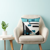 アクア白黒ターコイズ幾何学的抽象芸術アート クッション (椅子)