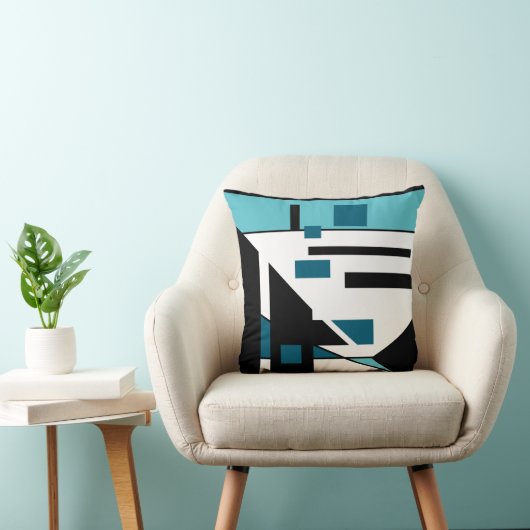 アクア白黒ターコイズ幾何学的抽象芸術アート クッション (椅子)