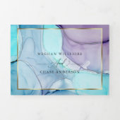 アクア素晴らしバイオレット抽象芸術インクトリフォールド 三つ折り招待状 (カバー)