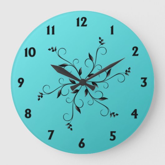 アクア素晴らしブルーの数字とアクセント ラージ壁時計 (正面)