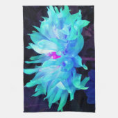 アクア素晴らしブルー&グリーンサボットダリア キッチンタオル (縦)