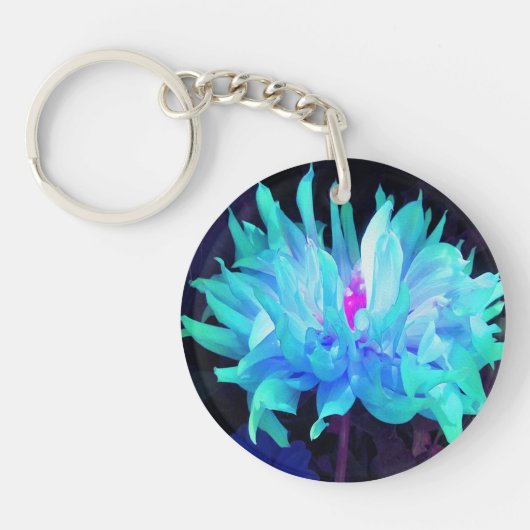アクア素晴らしブルー&グリーンサボットダリア キーホルダー (正面)