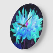 アクア素晴らしブルー&グリーンサボットダリア ラージ壁時計 (傾斜)