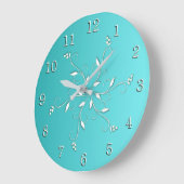 アクア素晴らしホワイトアクセントと数字 ラージ壁時計 (傾斜)