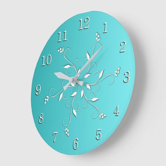 アクア素晴らしホワイトアクセントと数字 ラージ壁時計 (傾斜)