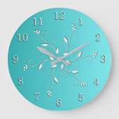 アクア素晴らしホワイトアクセントと数字 ラージ壁時計 (正面)