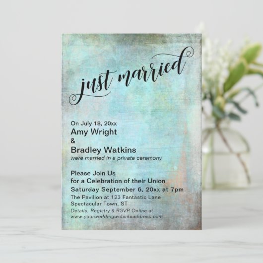 アクア素朴たった今結婚しましたポスト結婚ズお祝い 招待状 (スタンド正面)