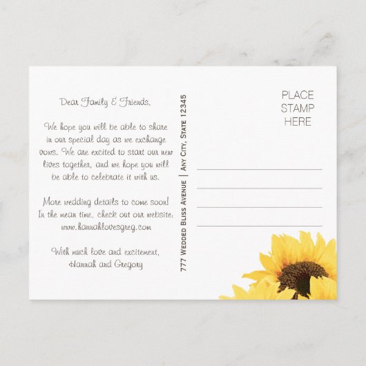 アクア素朴サンフラワー日付はがきを保存 案内ポストカード (裏面)