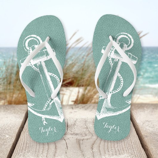 アクア素朴ヴィンテージいかりモノグラム ビーチサンダル