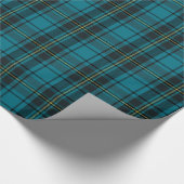 アクア素朴&イエローブラックウォッチプレイドホリデー ラッピングペーパー (角)