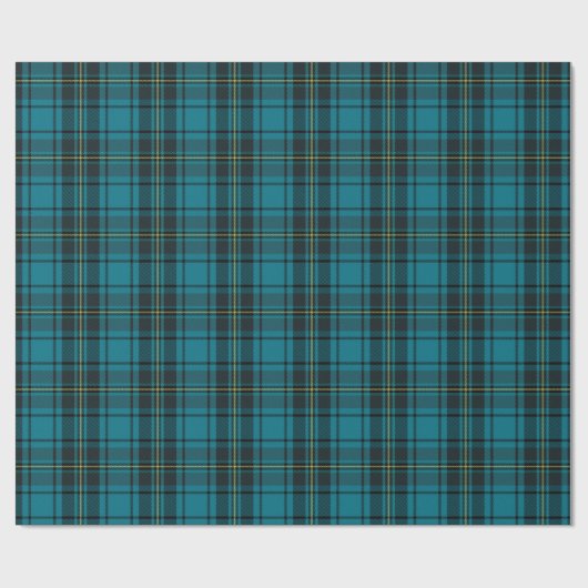 アクア素朴&イエローブラックウォッチプレイドホリデー ラッピングペーパー (フラット)