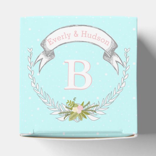 アクア結婚式の引き出物ボックスあなたの写真モノグラム名 フェイバーボックス (上部)