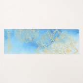 アクア絞り染めと金ゴールドマンダラフラワーズ名前をカスタムする ヨガマット (正面(横))