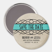 アクア縁どフラリッシュSave the Date Magnet マグネット (正面/裏面)