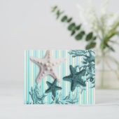 アクア航海のストライプブルーのヒトデ ポストカード (スタンド正面)