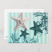 アクア航海のストライプブルーのヒトデ ポストカード (正面/裏面)