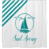 アクア航海の帆船シルエット/スル遠くに/スル/ストライプスル シャワーカーテン (正面)