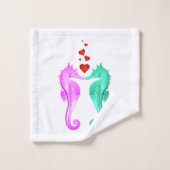 アクア航海の・ピンクキスをする・シーホース・ハート風呂 バスタオルセット (ウォッシュタオル)