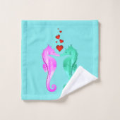 アクア航海の・ピンクキスをする・シーホース・ハート風呂 バスタオルセット (ウォッシュタオル)