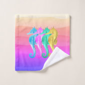 アクア航海の/ピンク/ブルー/金ゴールドシーホースビーチタオル バスタオルセット (ウォッシュタオル)