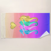 アクア航海の/ピンク/ブルー/金ゴールドシーホースビーチタオル ビーチタオル (正面)